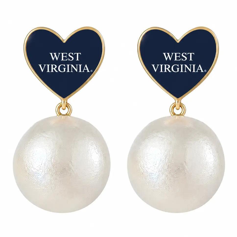 West Virginia Heart Pearl Drop Earrings