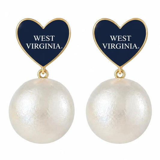 West Virginia Heart Pearl Drop Earrings