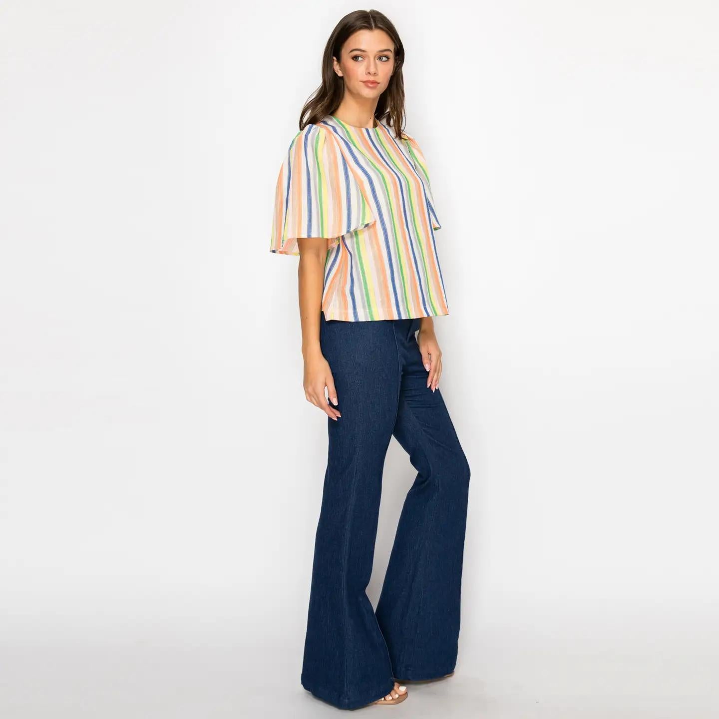 Festival Stripes Flare Sleeves Top