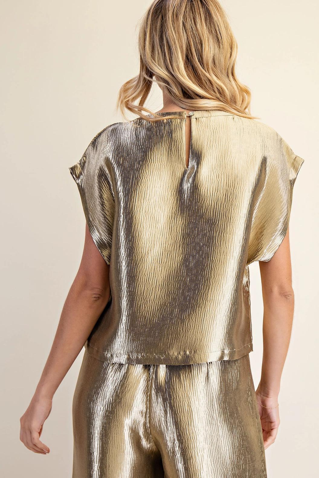 Neck Band Short Sleeve Top (Gold)