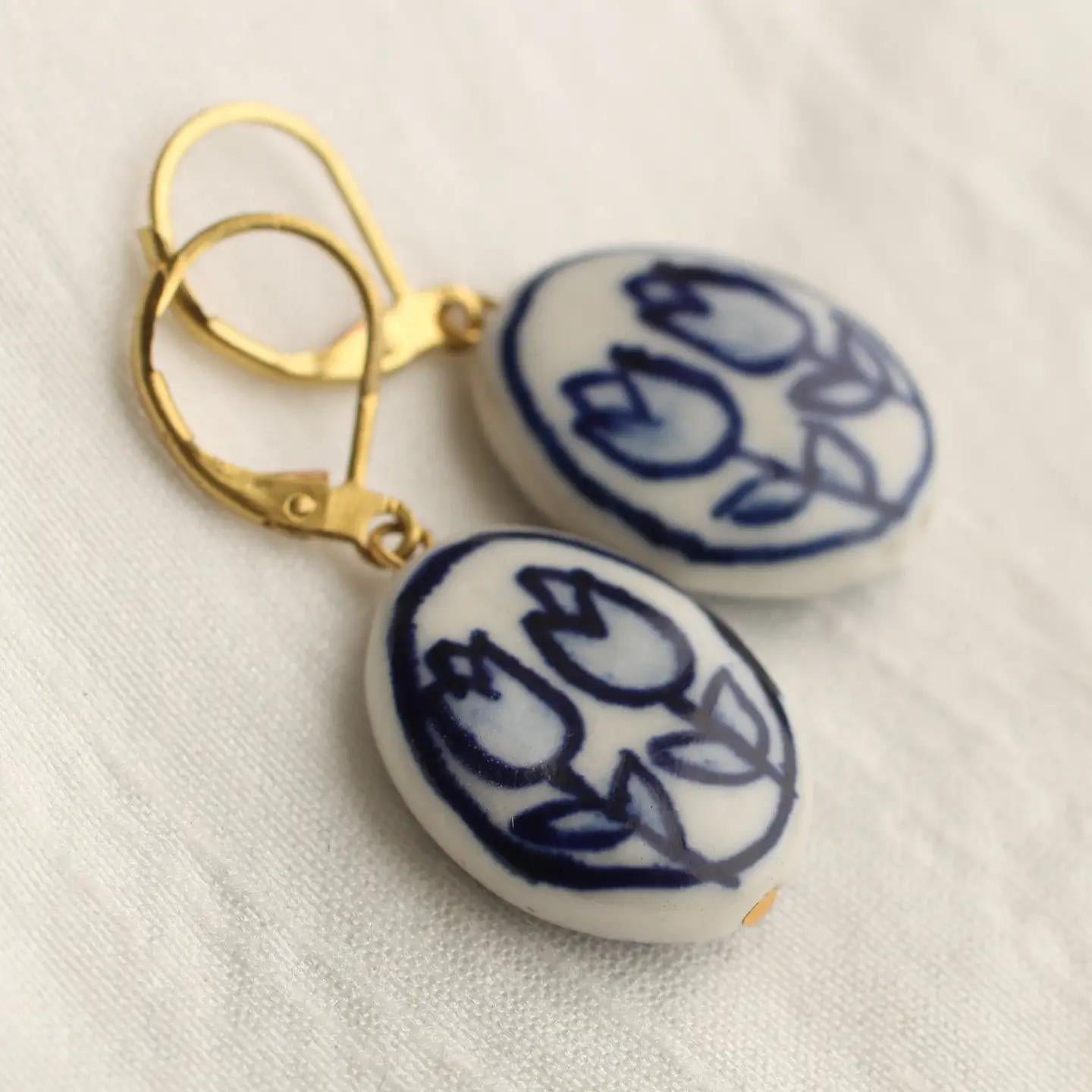 Delft Double Blue Tulip Earrings