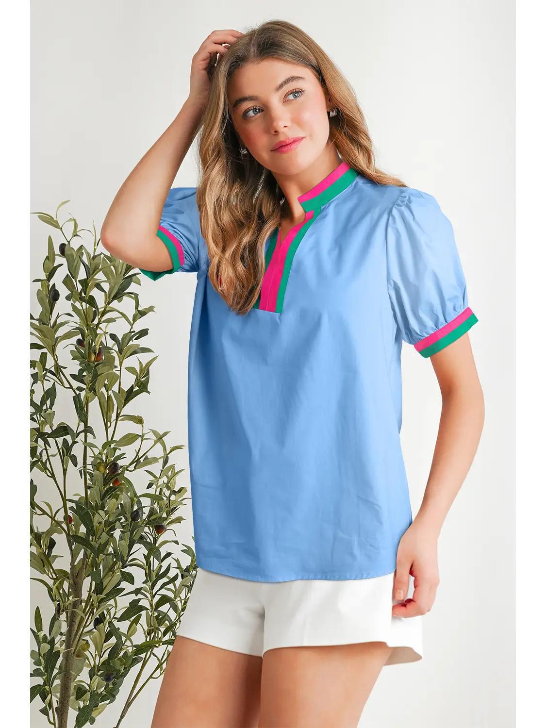 Colorblock Shift Short Sleeve V-neck blouse