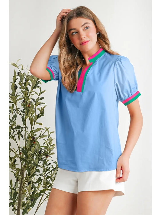Colorblock Shift Short Sleeve V-neck blouse