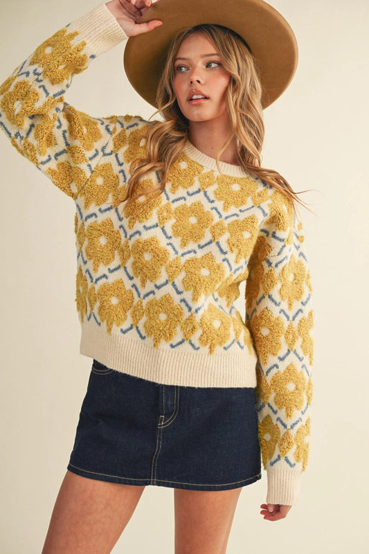 Fuzzy Texture Floral Sweater