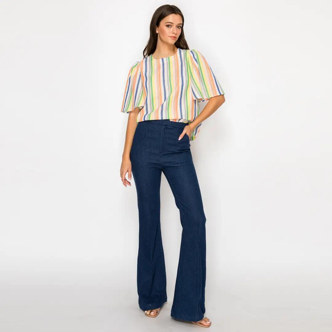 Festival Stripes Flare Sleeves Top