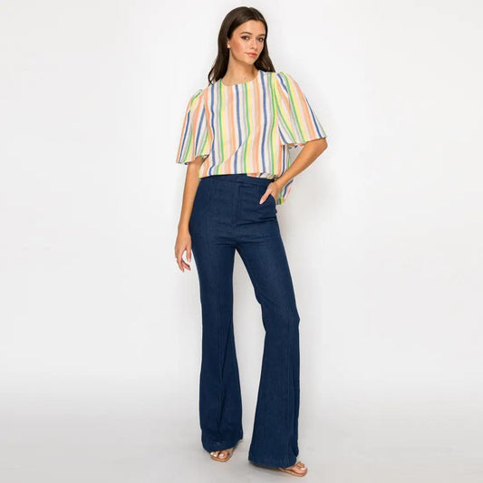 Festival Stripes Flare Sleeves Top