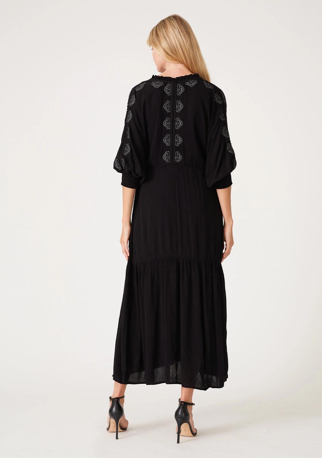 Embroidered Dolman Sleeve Split Neck Maxi Dress