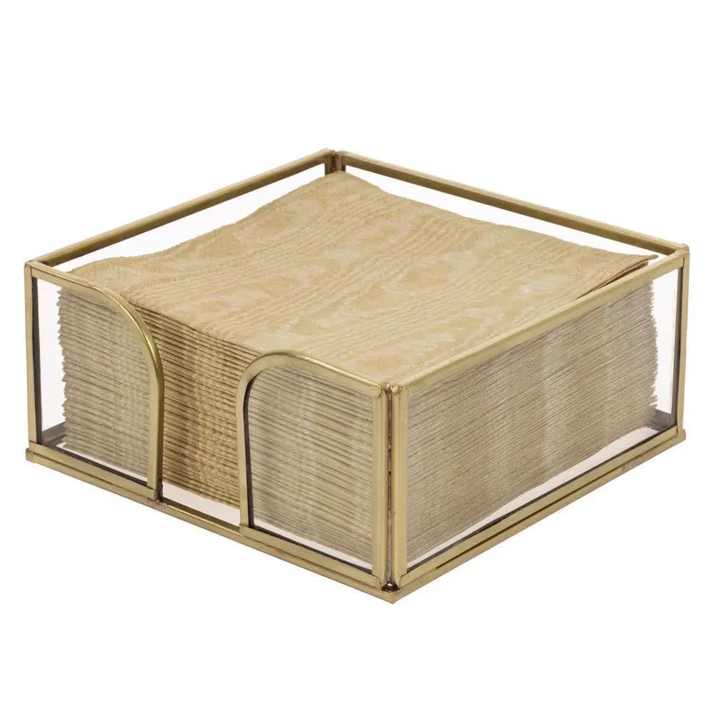 Gold Edge Glass Caddy Christmas For Paper Cocktail Napkins