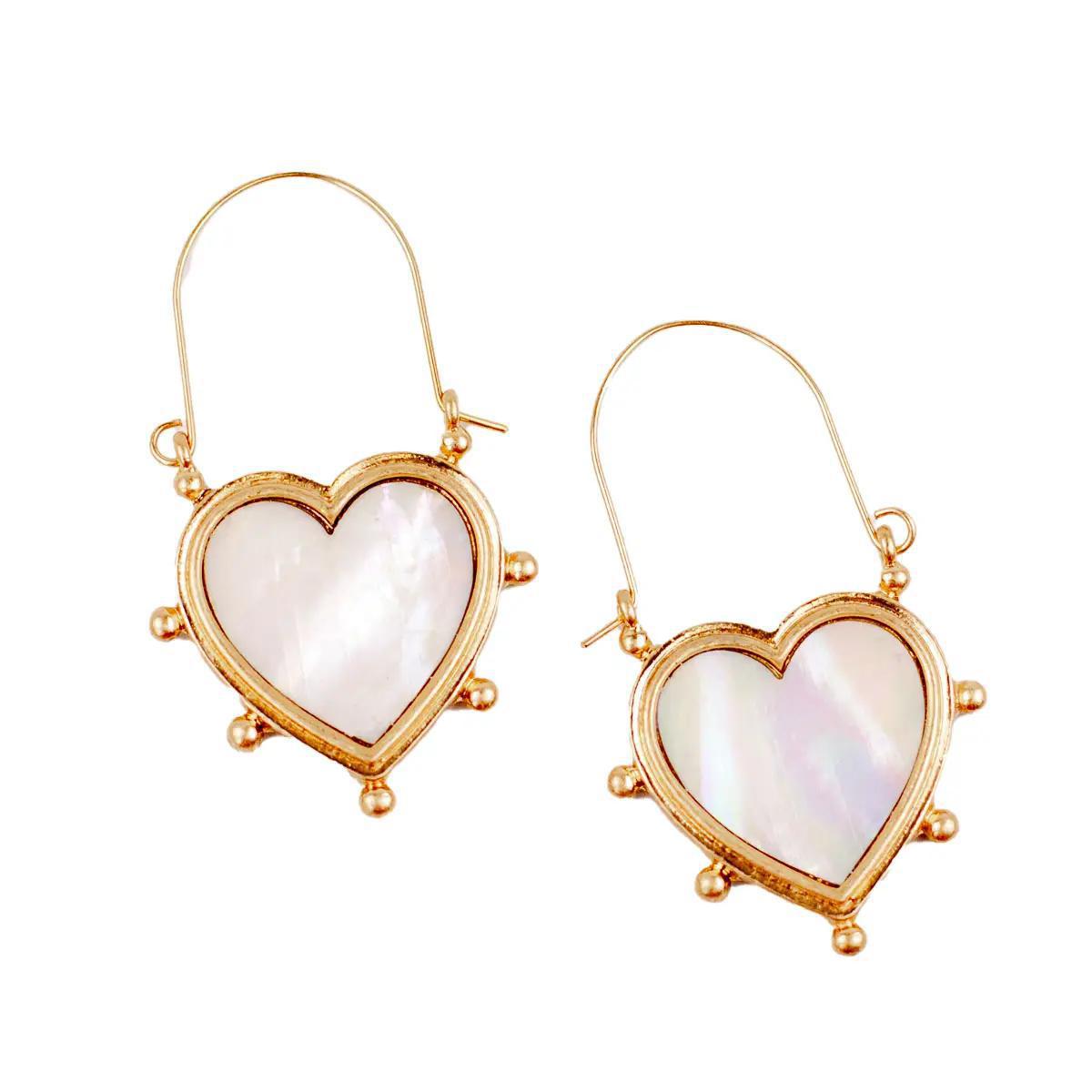 Alma Heart Earrings White/Gold 2"