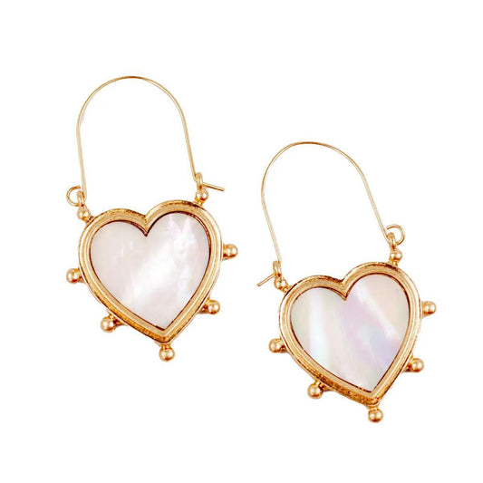 Alma Heart Earrings White/Gold 2"