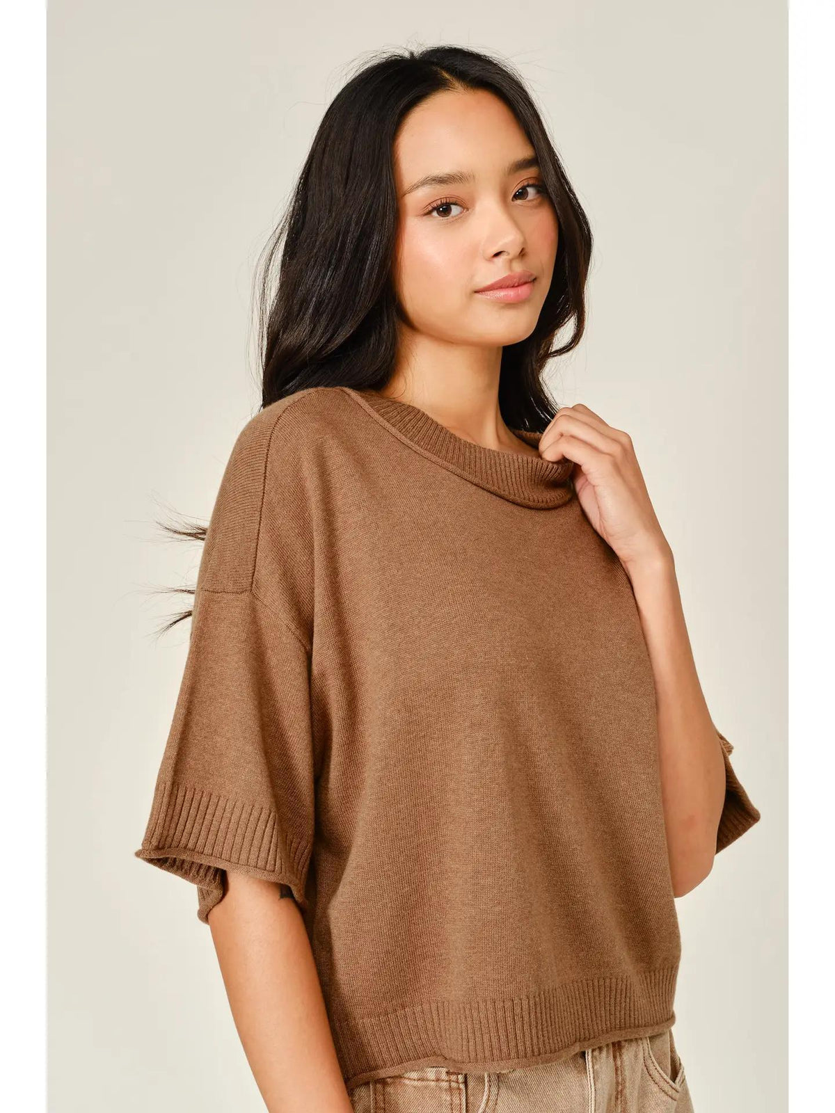 Wool Mix Round Neck Sweater (Mocha)