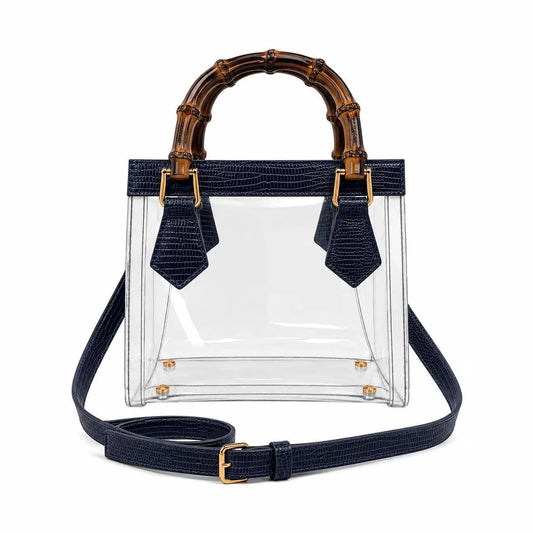 Jules Bamboo Handle Clear Handbag- Navy