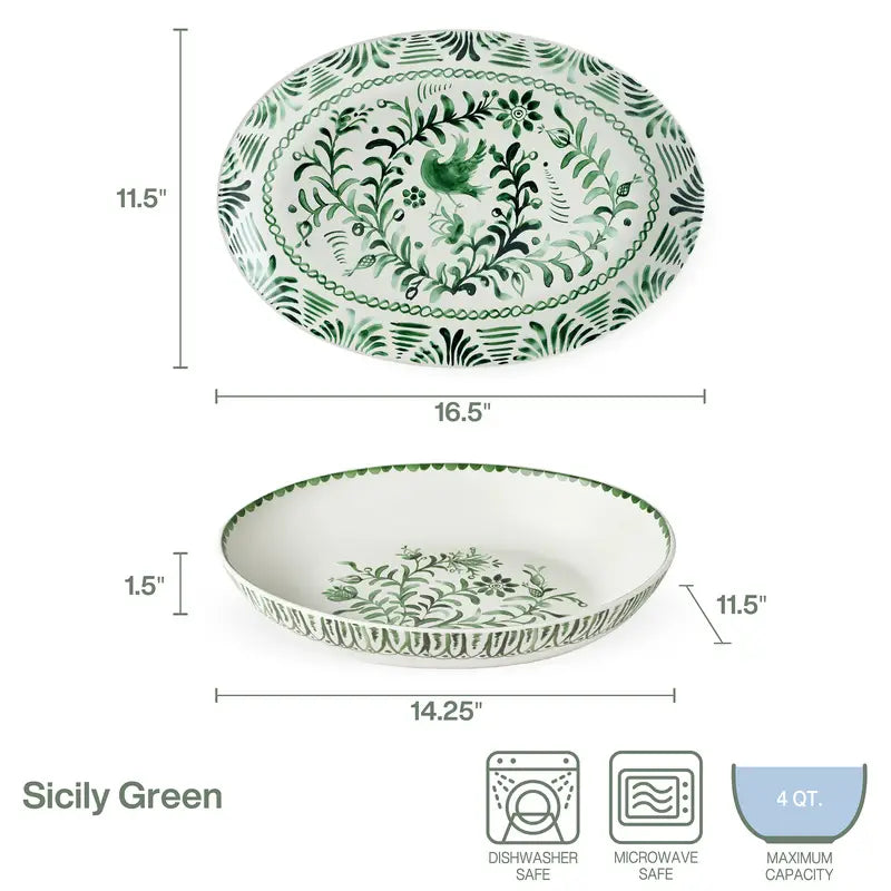 Sicily Bowl & Platter Set - GREEN