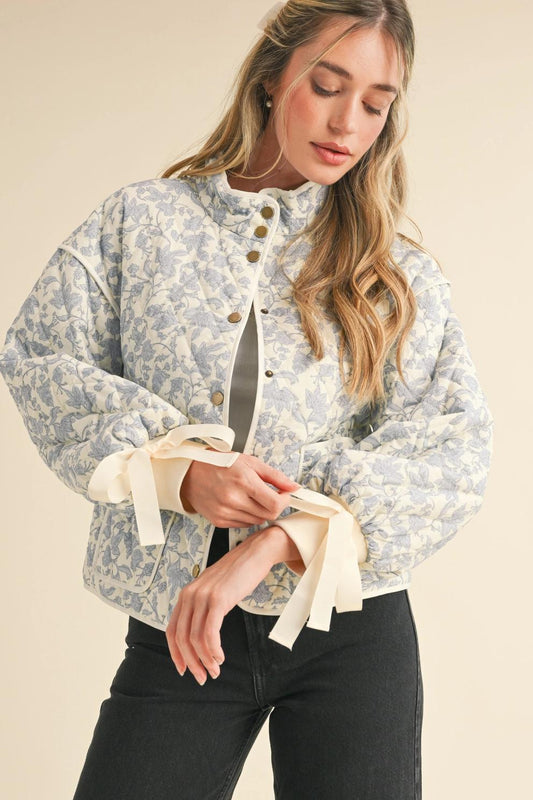 Floral Quilted Jacket with Ribbon Detail