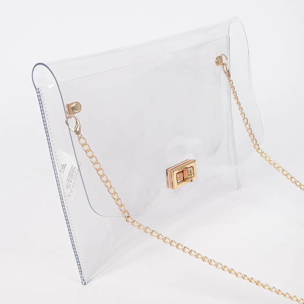 Transparent Envelope Clutch W/Chain