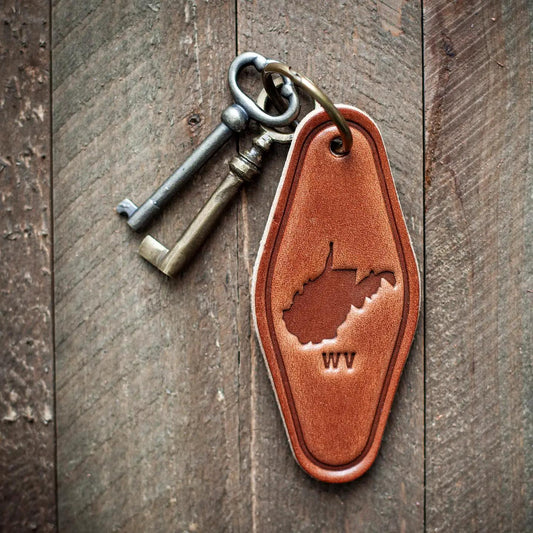 West Virginia Leather Keychain Motel Style