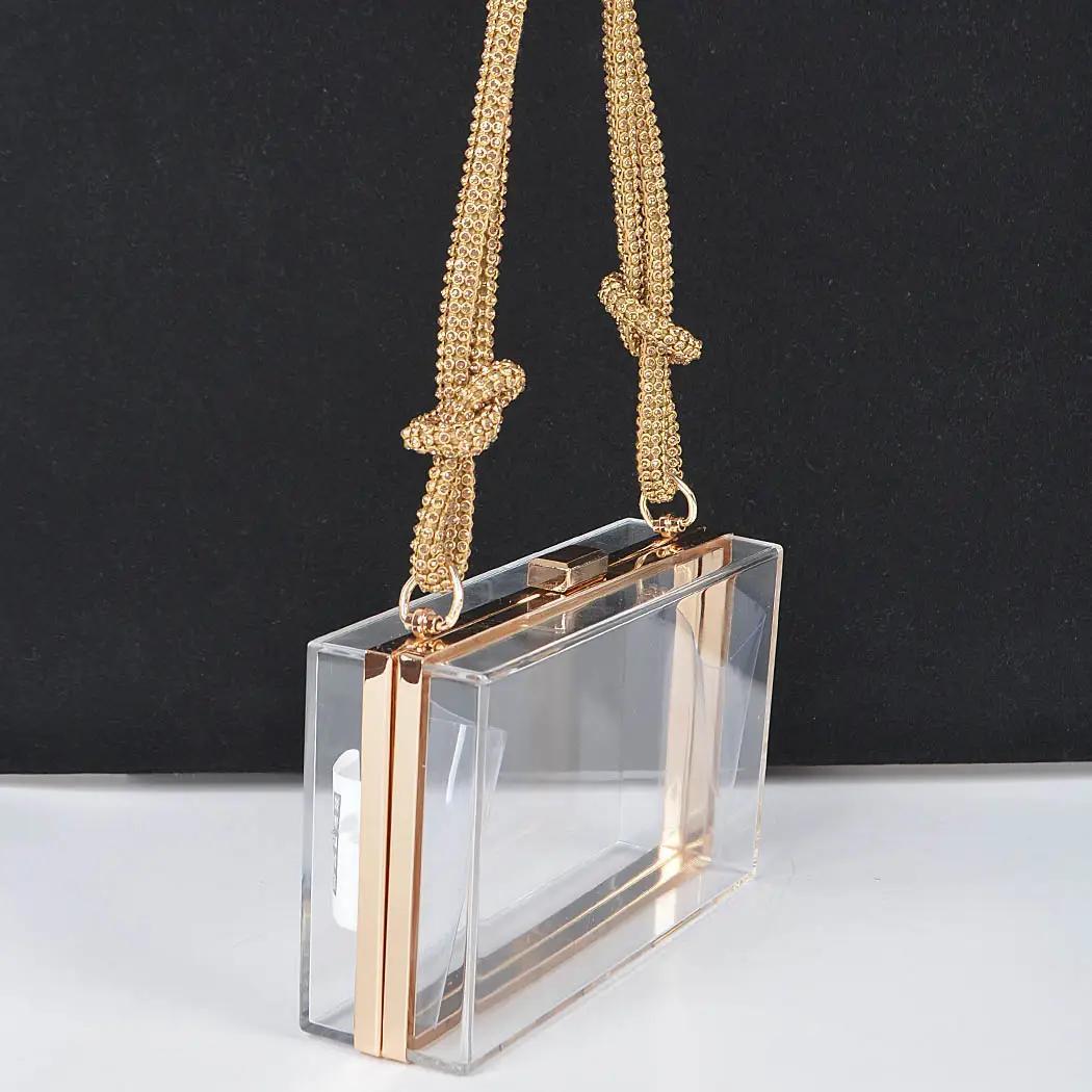 Side view of clear bag and rhinestone handle. 