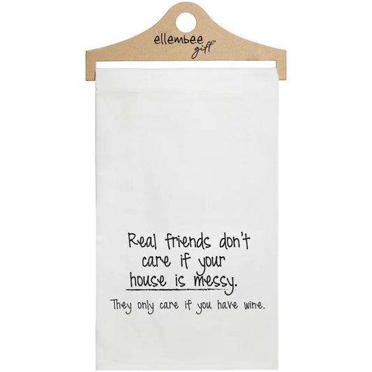 White Real Friends Love Wine Kitchen Tea Towels