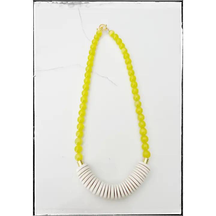Short Gemstone Coconut Wood Necklace