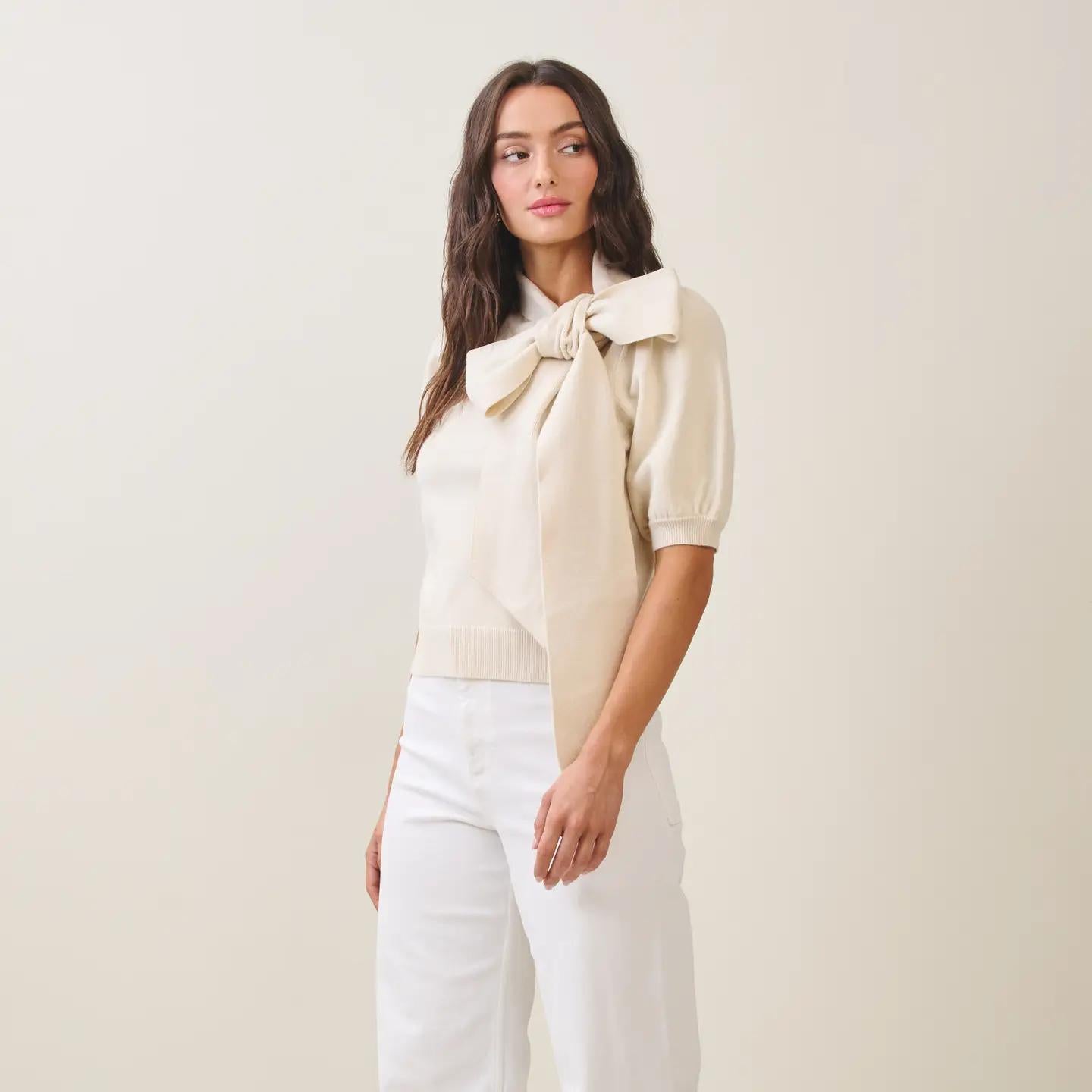 Bow Sweater Top- Cream
