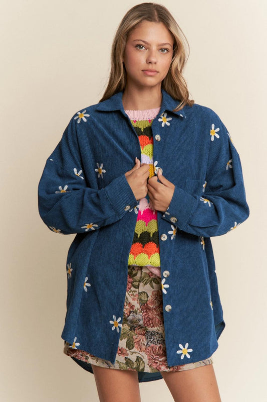 Floral Embroidered Button Down Shacket