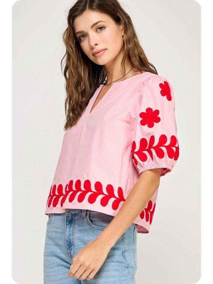 Flower Embroidery Cotton Top