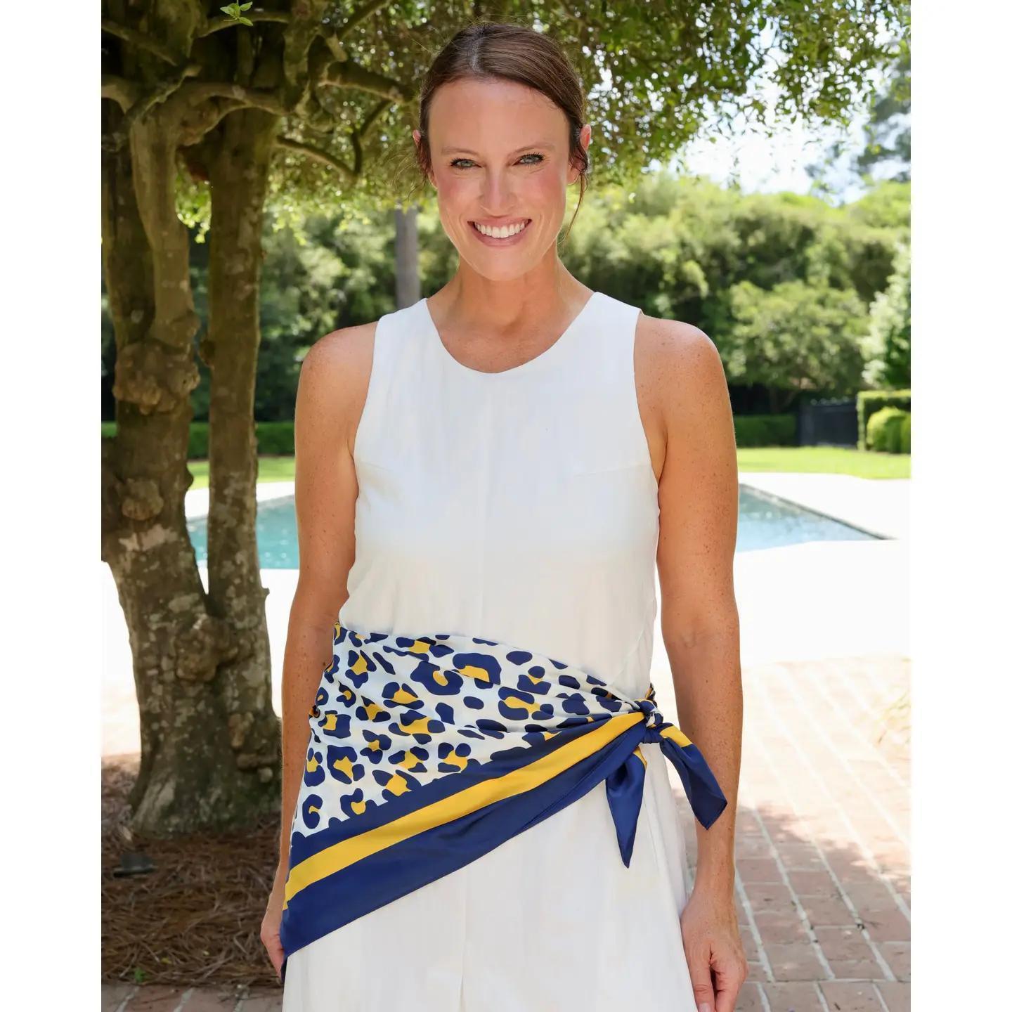 Meredith Spotted Scarf Large Navy Gold 36"