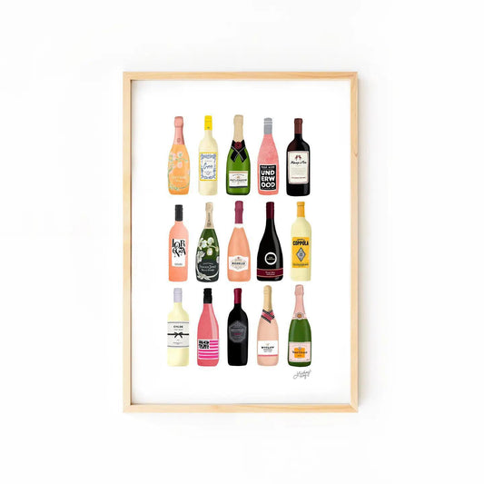 Wine and Chamapagne Bottles Illustration - Art Print