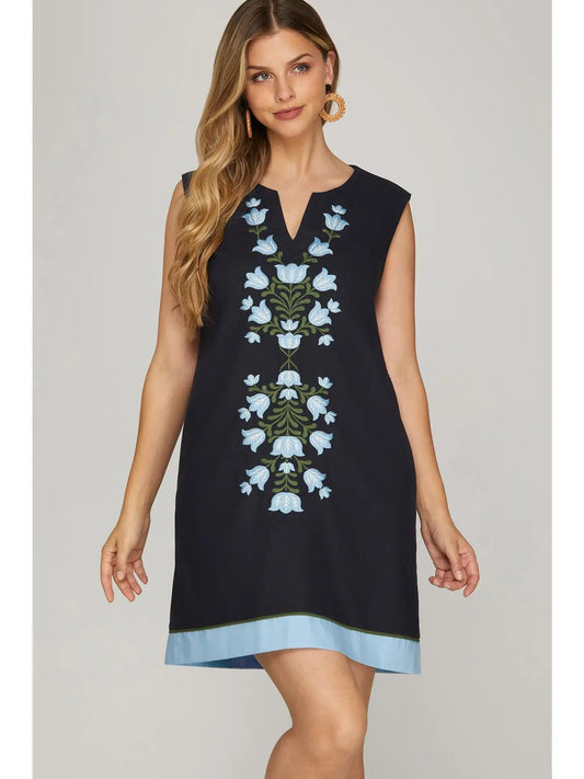 Front Embroidered Mini Dress
