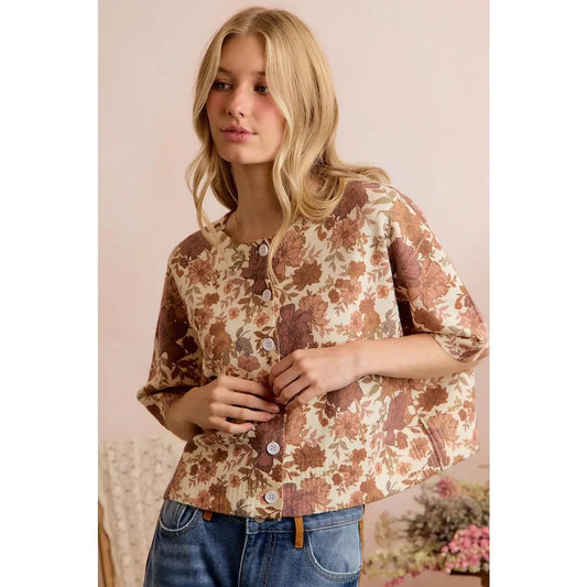 Floral Print Button Front Sweater Vest
