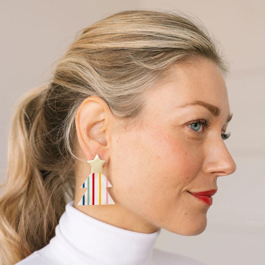Rainbow Christmas Tree Earring