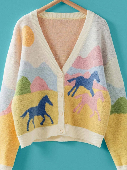 Landscape Horse Jacquard Knit Cardigan
