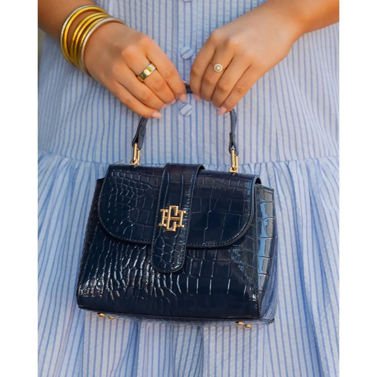 Tucker Handbag Navy Patent Ec