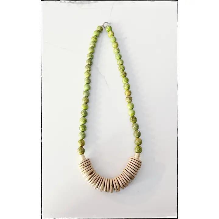 Short Gemstone Coconut Wood Necklace