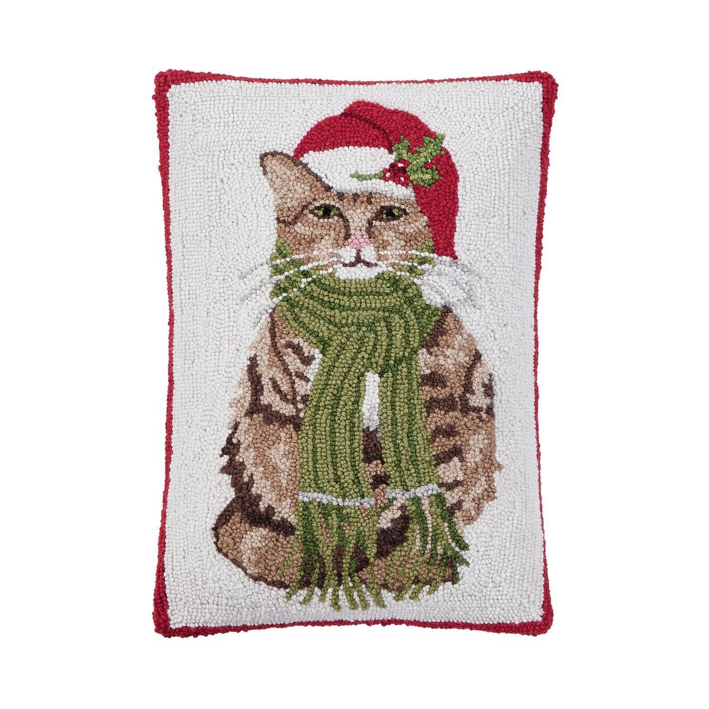 Green Scarf Cat Hook Pillow - Mary Lake Thompson