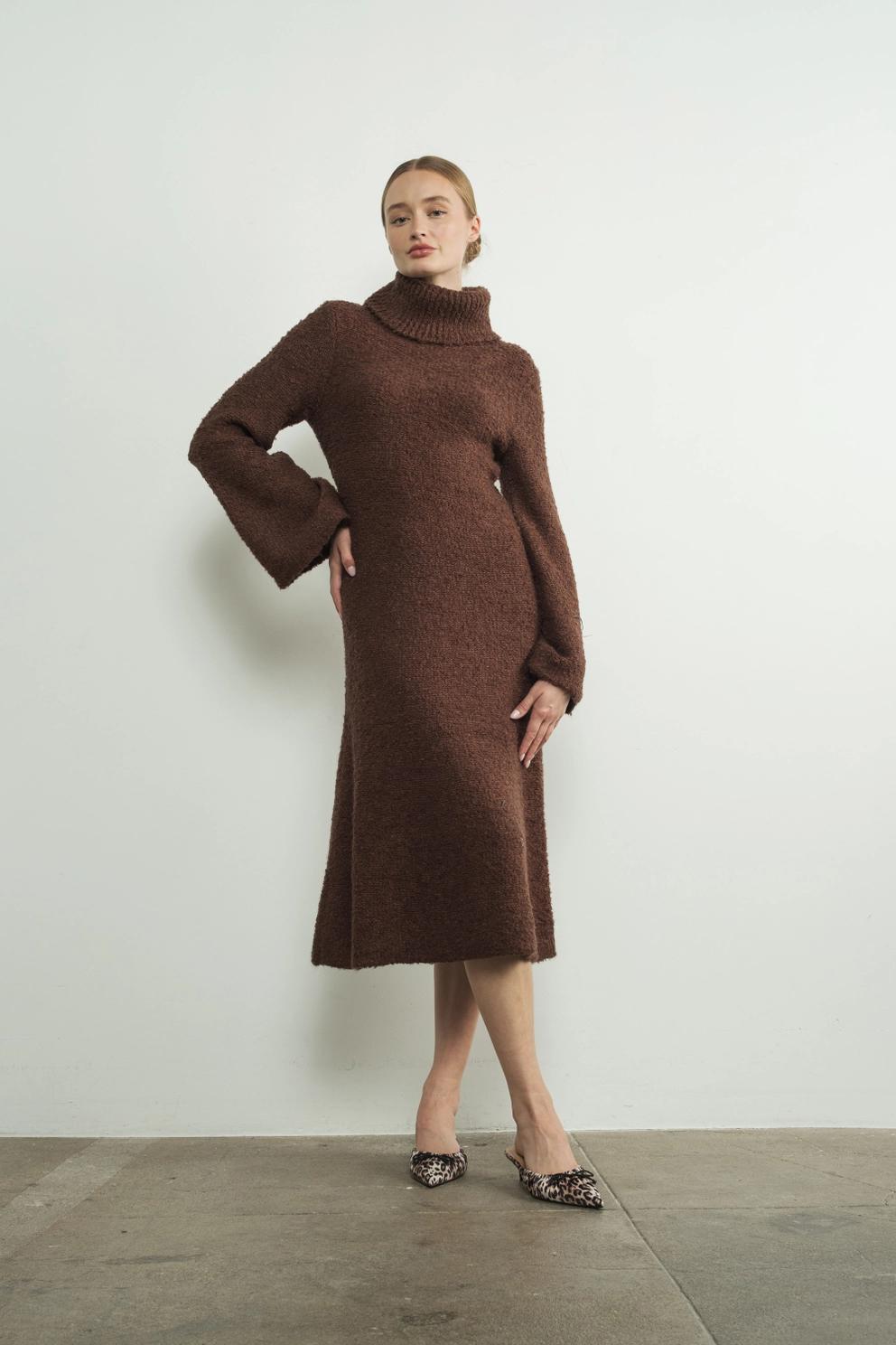 Turtleneck Long Bell Sleeve Sweater Dress