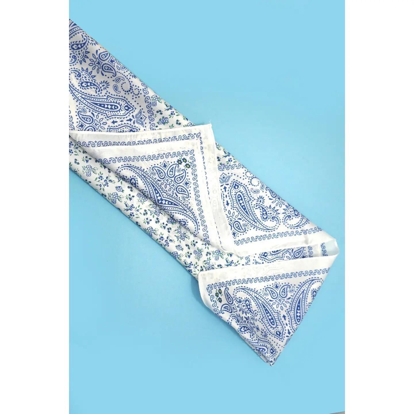 Large Floral Toile Print Bandana Scarf- Blue