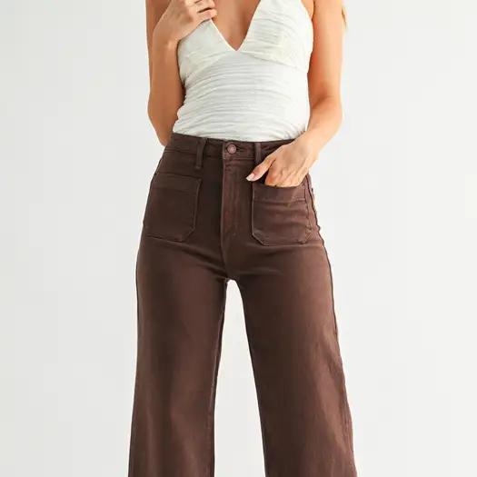 Patch Pocket Wide Leg- Dark Brown