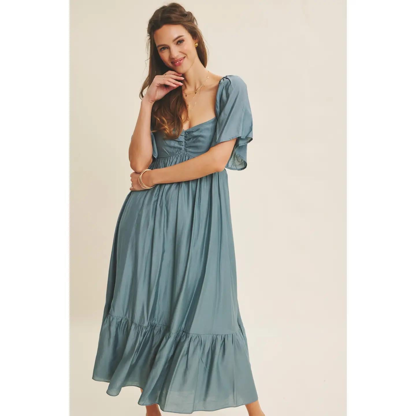 Flattering Flowy Sweetheart Lightweight Smocked Midi Dress