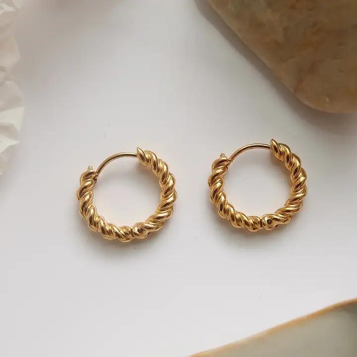 Cere 18K Gold Non-Tarnish Twisted Hoop Earrings
