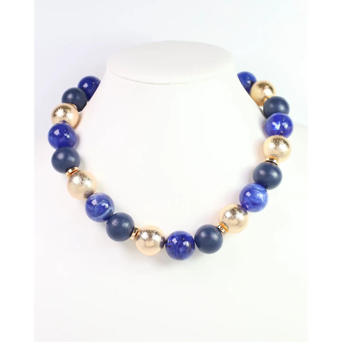 Elaine Beaded Ball Necklace Navy