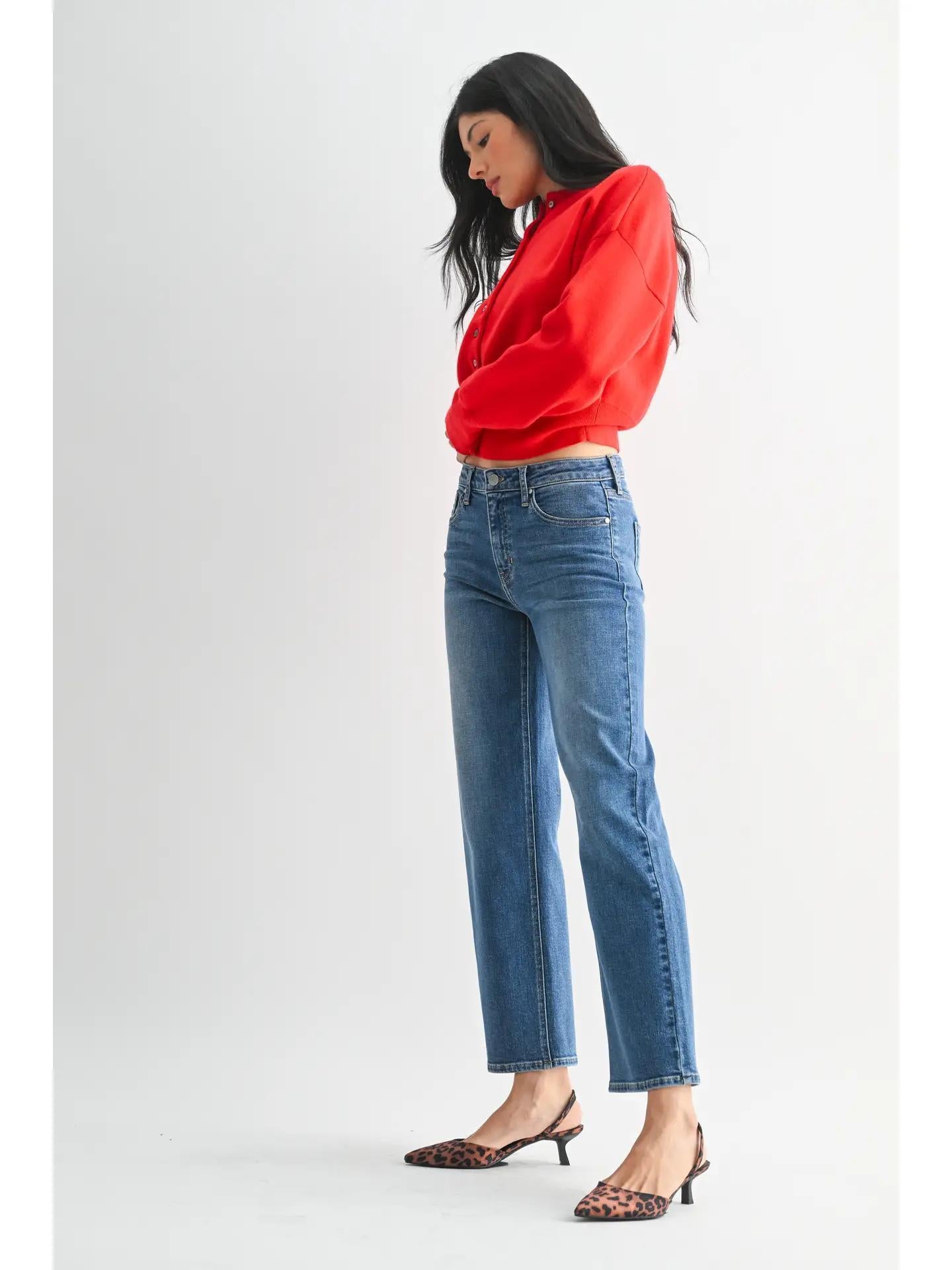 Mid Rise Slim Wide Leg (Medium Denim)