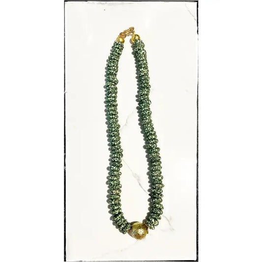 Green Earth Recycled Glass Short Necklace Brass Ball Pendant