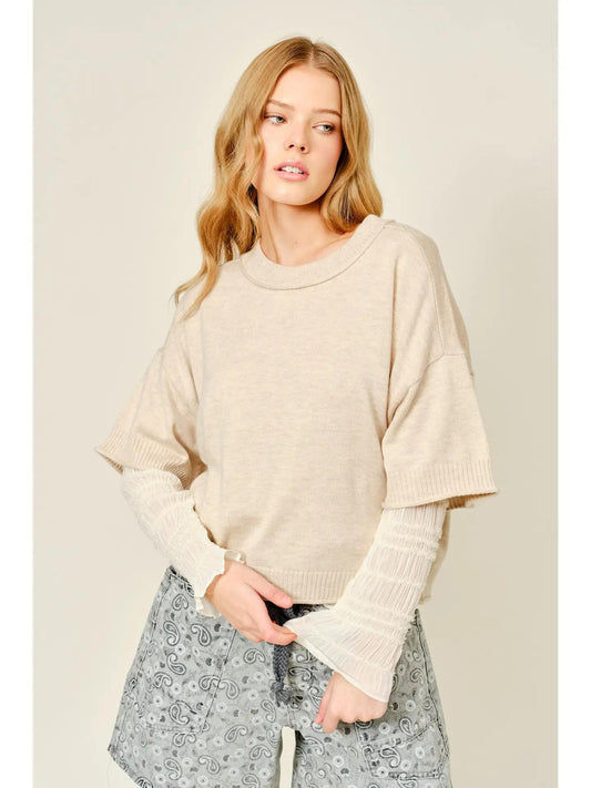 Wool Mix Round Neck Sweater (Oatmeal)