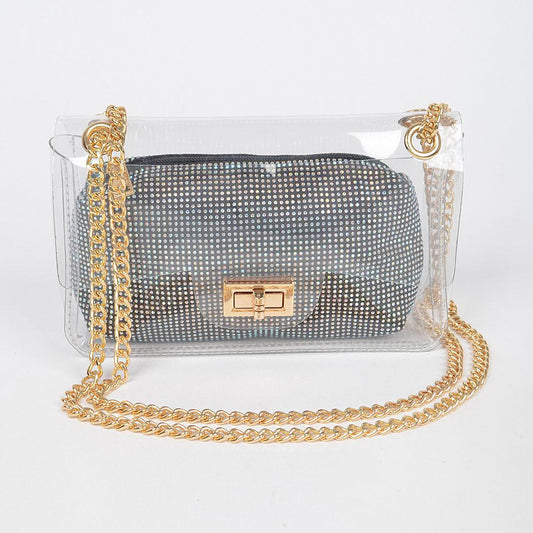 Transparent Chain Crossbody Bag w/Hotfix Pouch