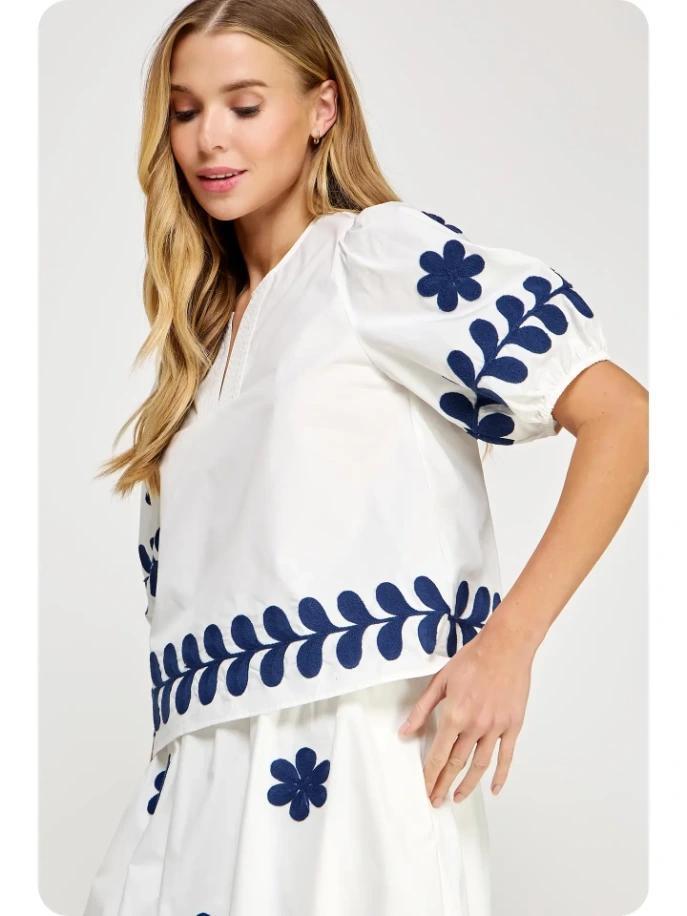Flower Embroidery Cotton Top