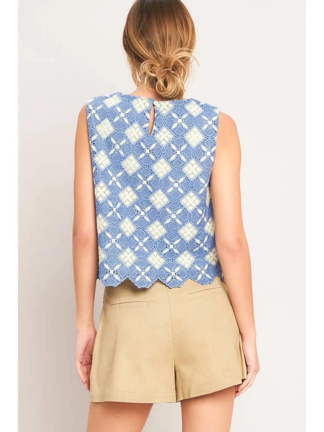A Woven Lace Top- Blue