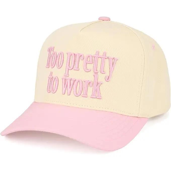 Too Pretty To Work Hat- Light Pink/Beige