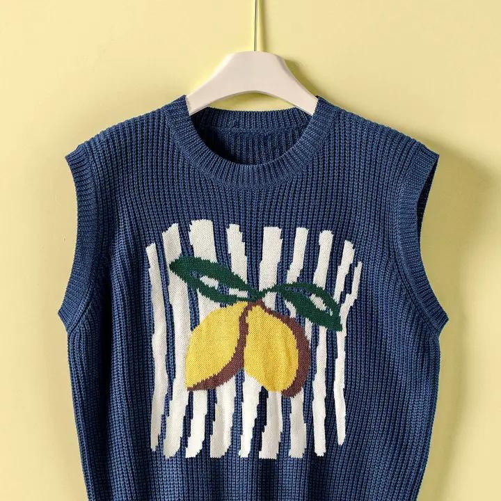 Lemon Graphic Knit Vest Citrus Print