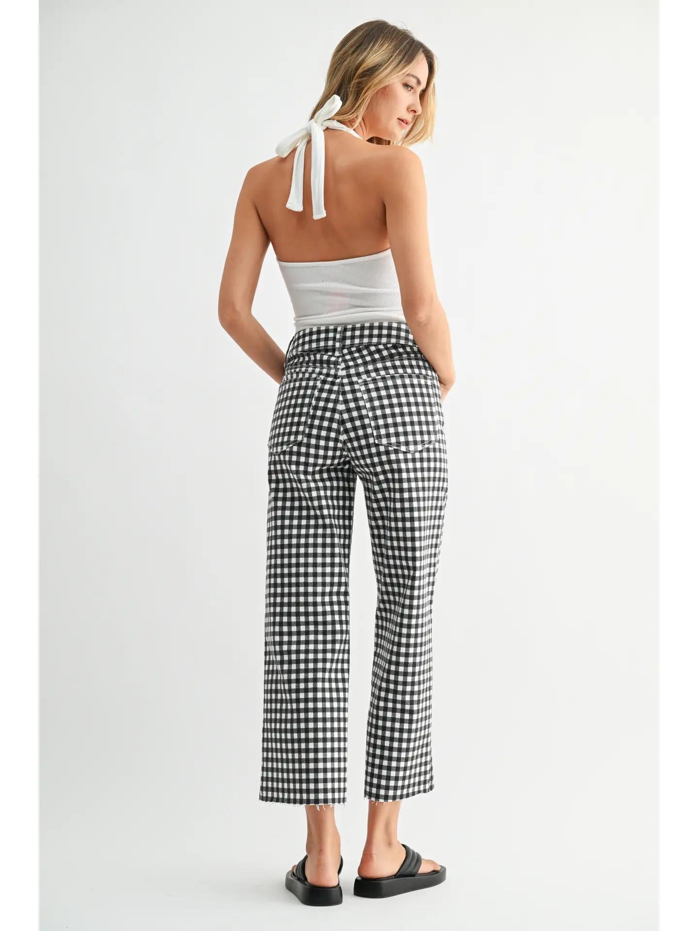 Black Gingham - High Rise Utility Wide Leg